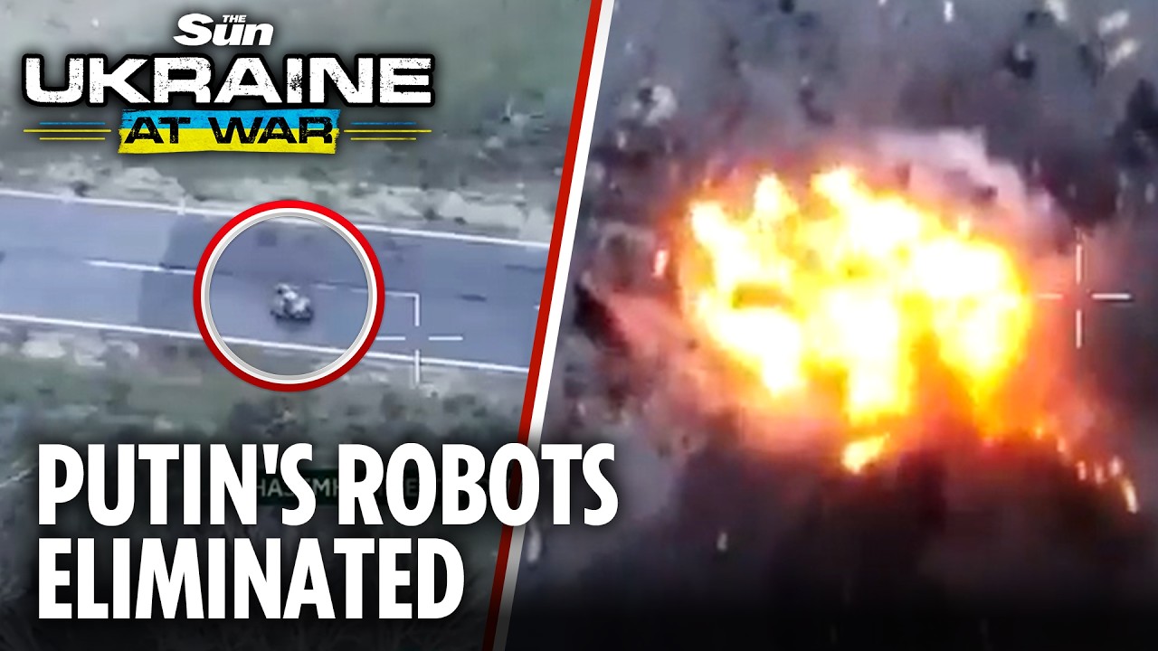 Zelensky's drones TAKE OUT Russian ROBOTS causing massive fireball on frontline