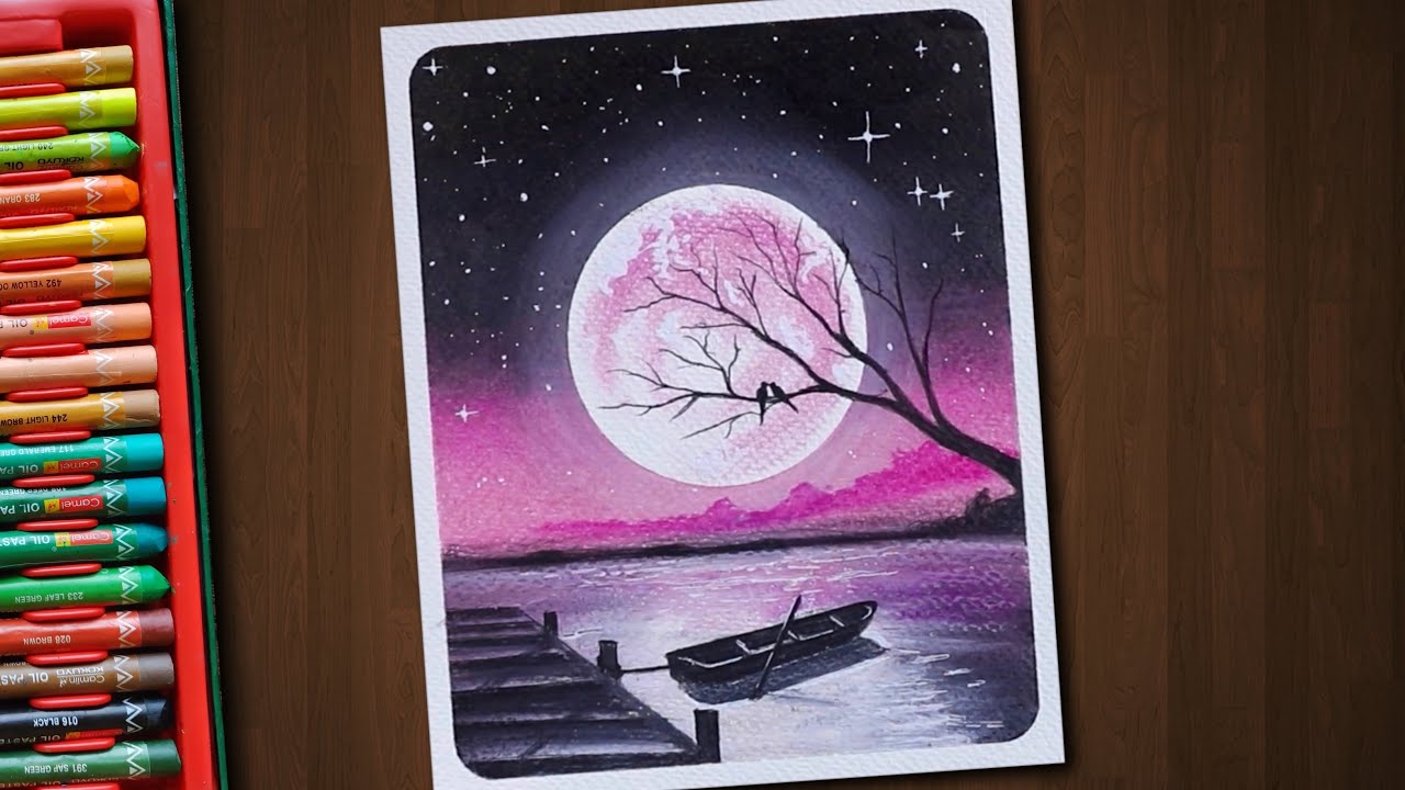 Beautiful Riverside Boat Scenery / Drawing with Oil Pastels / Step by Step