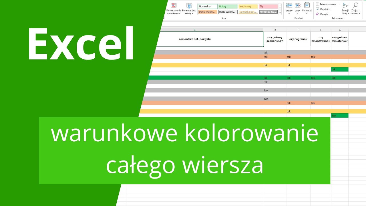 Jak automatycznie pokolorować cały wiersz po spełnieniu określonego warunku?