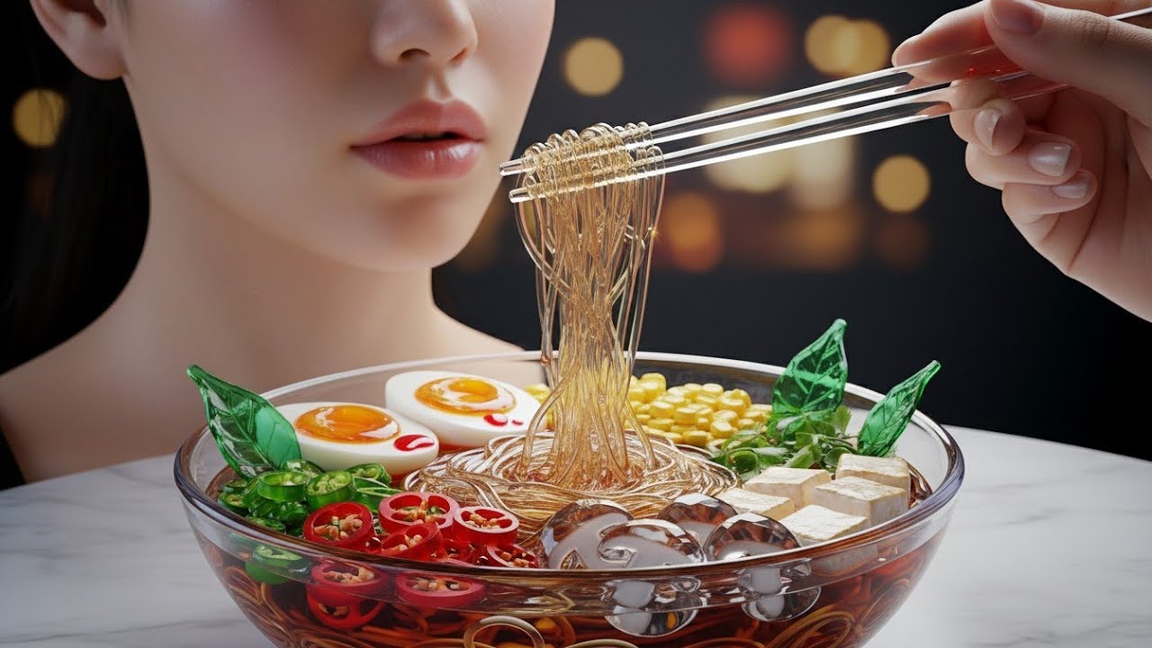 Making a Veggie Ramen Bowl With GLASS Ingredients 🍜✨ (Satisfying ASMR Cooking)