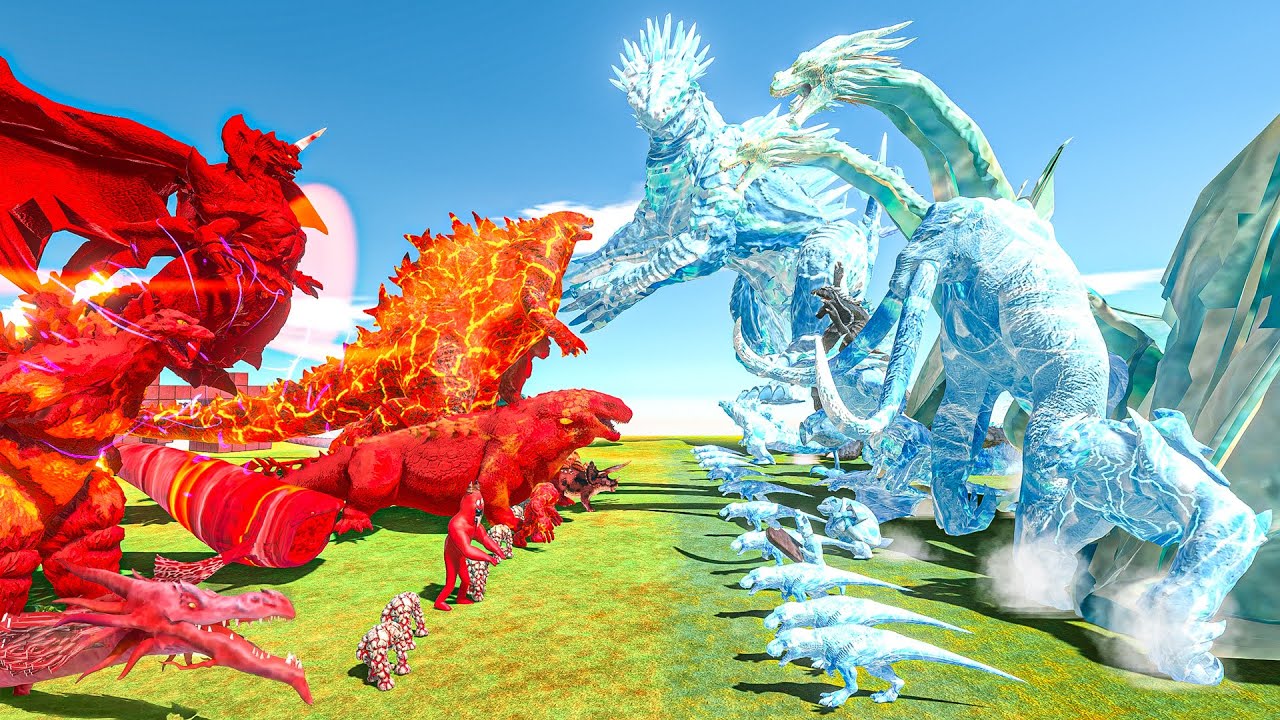 FIRE Team + Burning Godzilla x Thermo Godzilla VS Ice Shimo x Ice Ghidorah + ICE Team