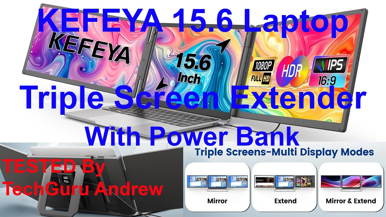 KEFEYA 15.6" Laptop Triple Screen Extender S5 PRO With Power Bank