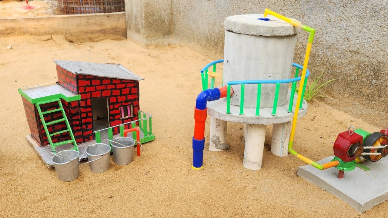 Diy tractor mini water tank construction | Cement concrete machine | Water pump | Science project