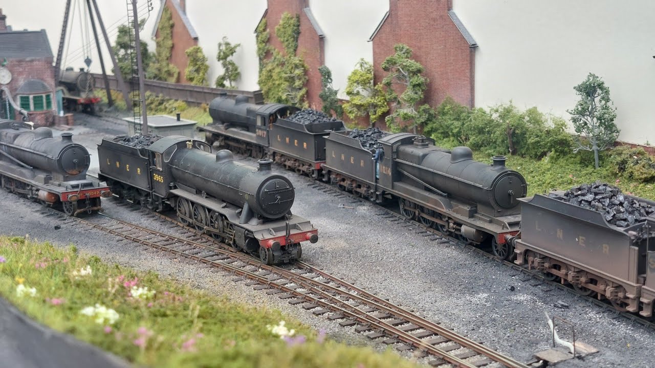 Steam on shed, train spotting at Kirkby-in-Ashfield 38F.   OO gauge Exhibition model railway layout.
