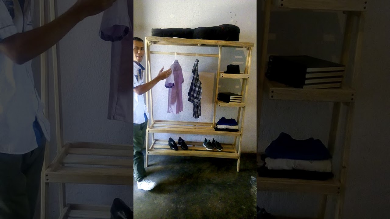 Perchero rack colgador de ropa exhibidor Madera pino
