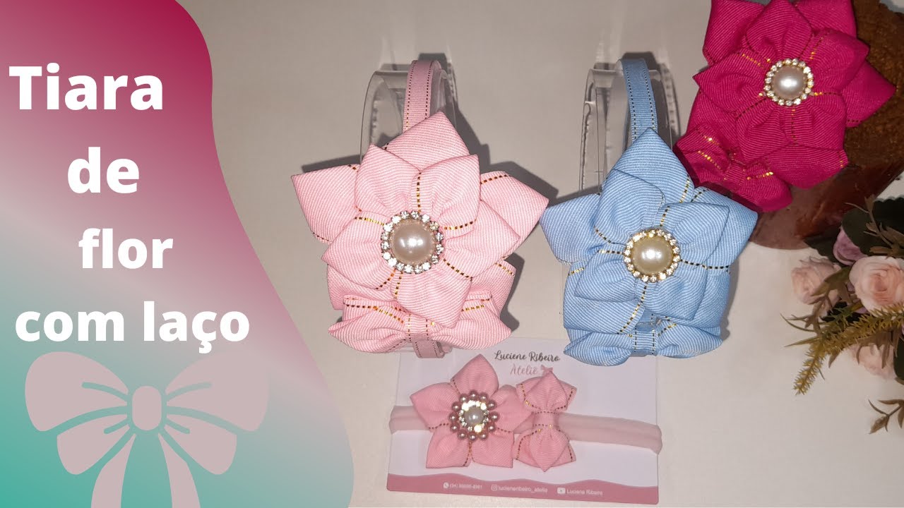 Tiara de flor 🎀 Tiara de flor e laço na fita n° 9, fácil e econômica. 🎀