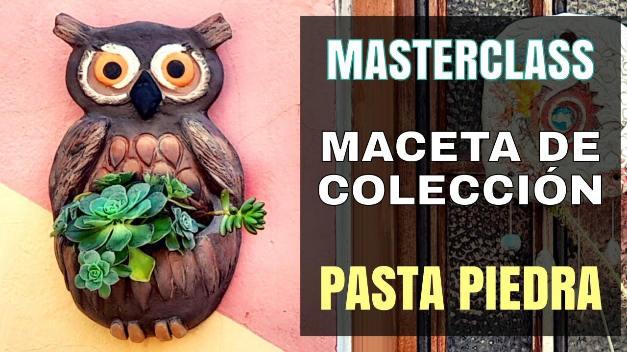 💯Pasta piedra + Arte:  #maceta  #búho  COLGANTE HECHA CON PATRON, SIN MOLDE /   MACETA PARA SIEMPRE!