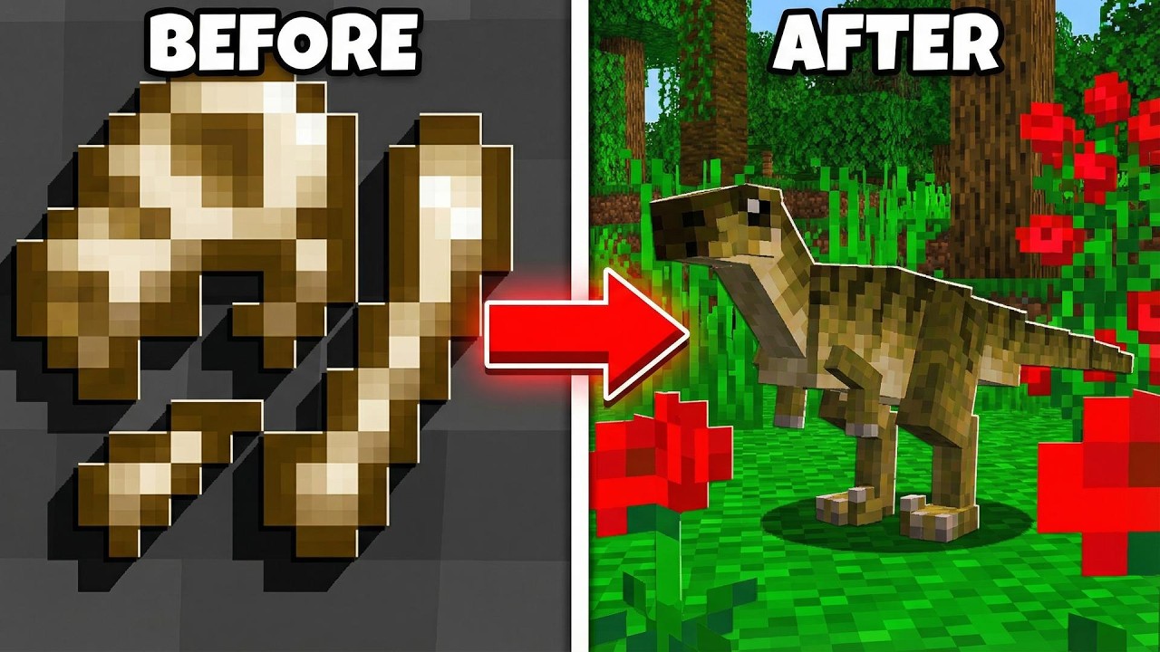 Bringing a DINOSAUR Back to Life in Minecraft (Minecraft fossils and Archeology)
