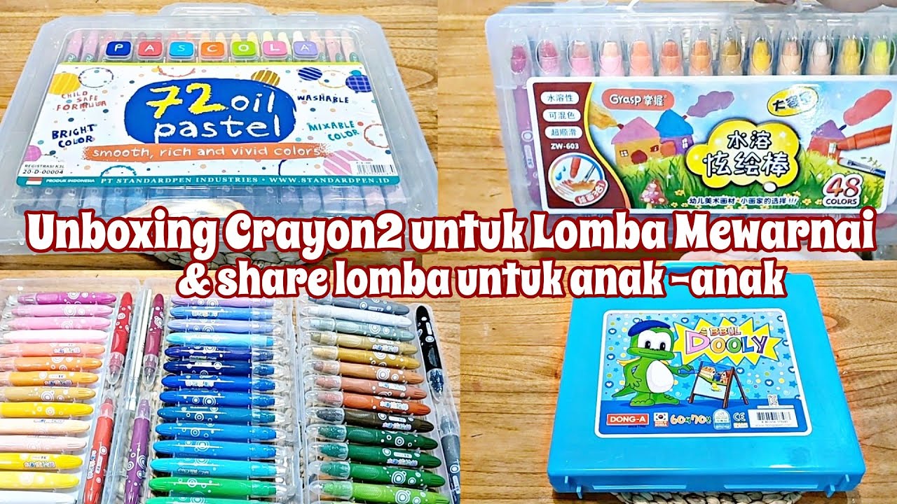 Unboxing 3 brand Crayon-crayon kece yang cocok untuk Anak ikut lomba mewarnai & share lomba2 anak