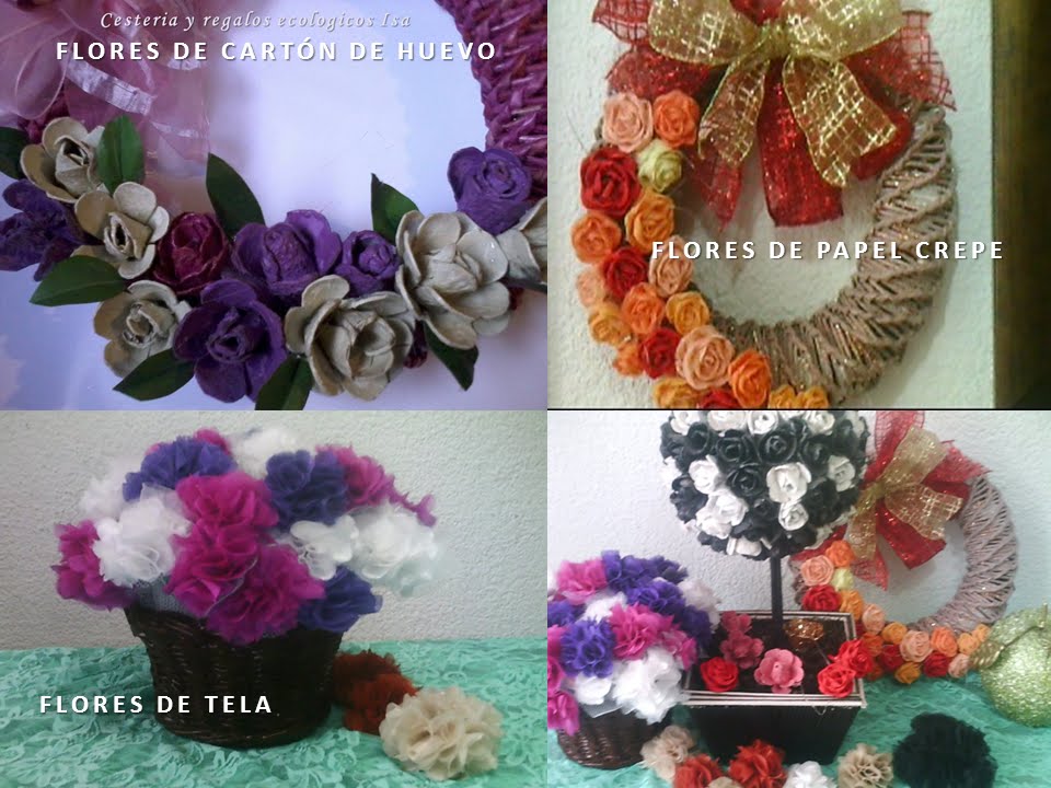 Tres flores con diferente material / Three gift flowers made different material