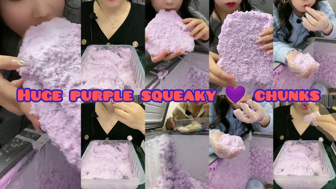 ✨SQUEAKIEST PURPLE🟣BIG ICE CHUNK FREEZER FROST EATING|🧊ICE EATING ASMR ONLY BITES|SQUEAKY ICE EATING
