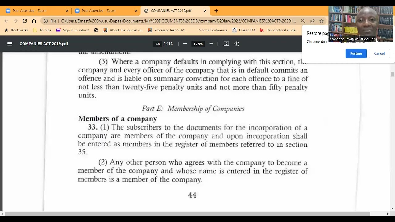 COMPANY LAW -   DISCUSSION OF MEMBERSHIP OF COMPANY -  SECTIONS 33, 34 AND 35 OF COMPANIES ACT 2019