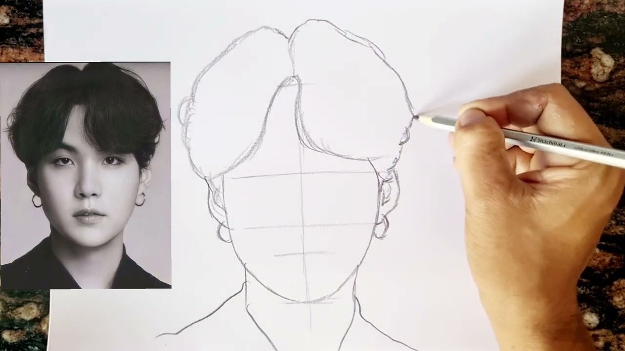 Контурный рисунок Шуги из BTS || Как нарисовать Шугу из BTS || Армия BTS