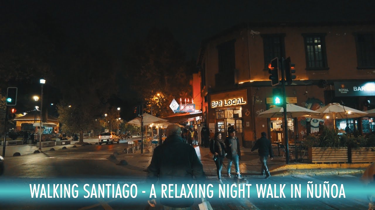 Walking Santiago de Chile: A relaxing night walk in Ñuñoa - Plaza Ñuñoa (Binaural Sounds) | 4K 50fps