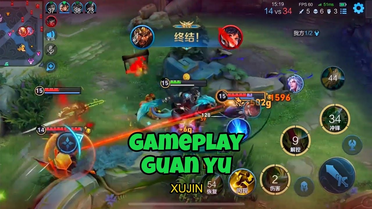 PUSH ! Gameplay Guan Yu Honor Of Kings China Server Hero Skill Combo Top Global Push Solo Rank XUJIN