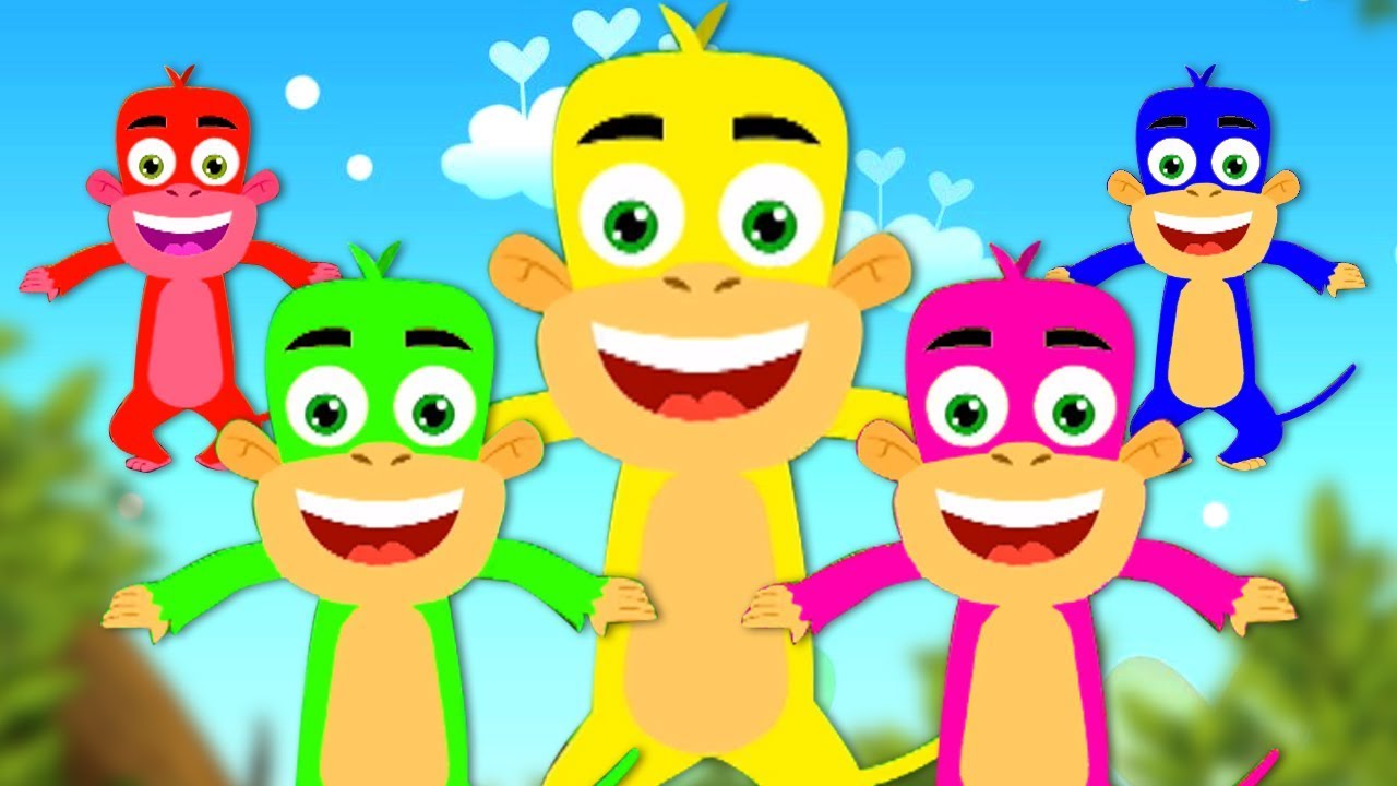 cinq petits singes | dessin animé riment singe | rime singe en français | Five Little Monkeys