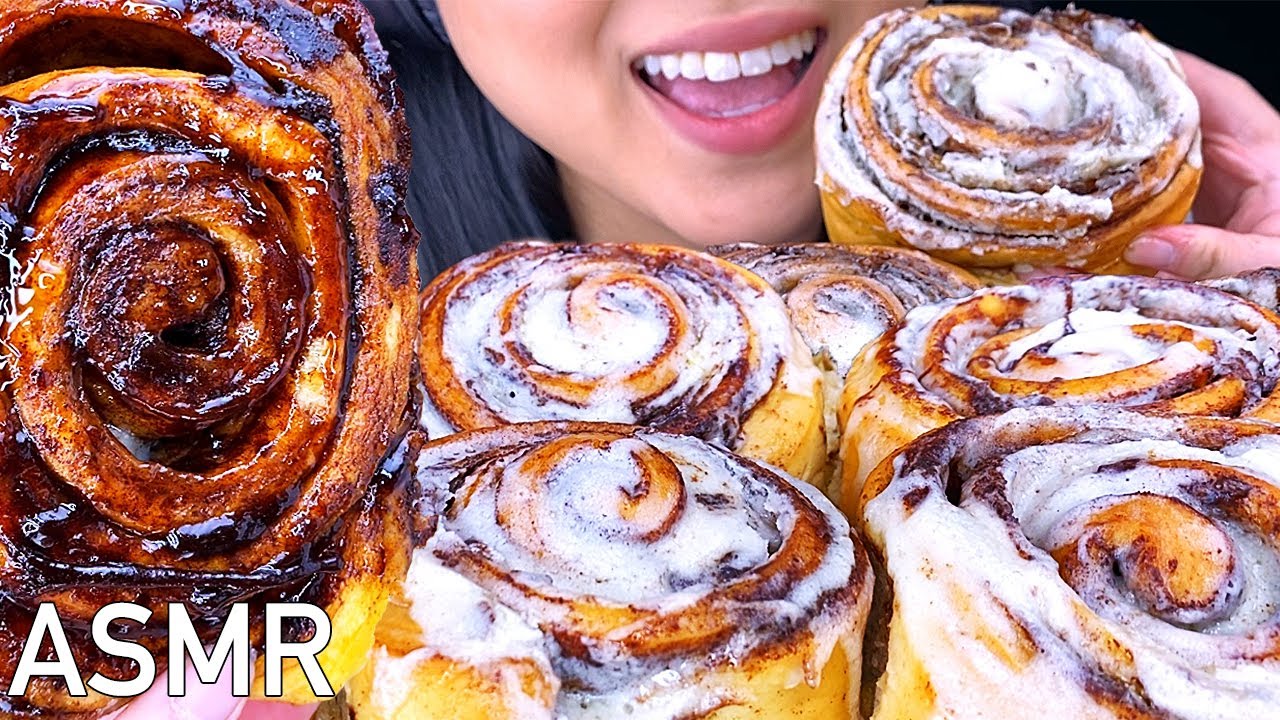 ASMR DESSERTS Cinnamon Rolls (NO TALKING) Soft Sticky EATING SOUNDS | ASMR Phan
