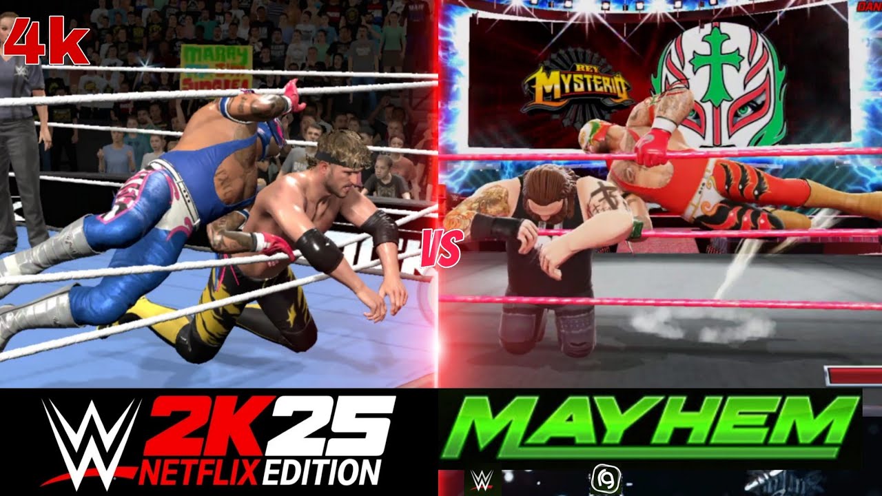 Завершающие приемы в WWE 2k25 Netflix Edition Mobile против завершающих приемов в WWE Mayhem