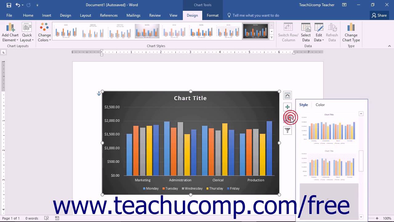 Word 2016 Tutorial Inserting Charts Microsoft Training