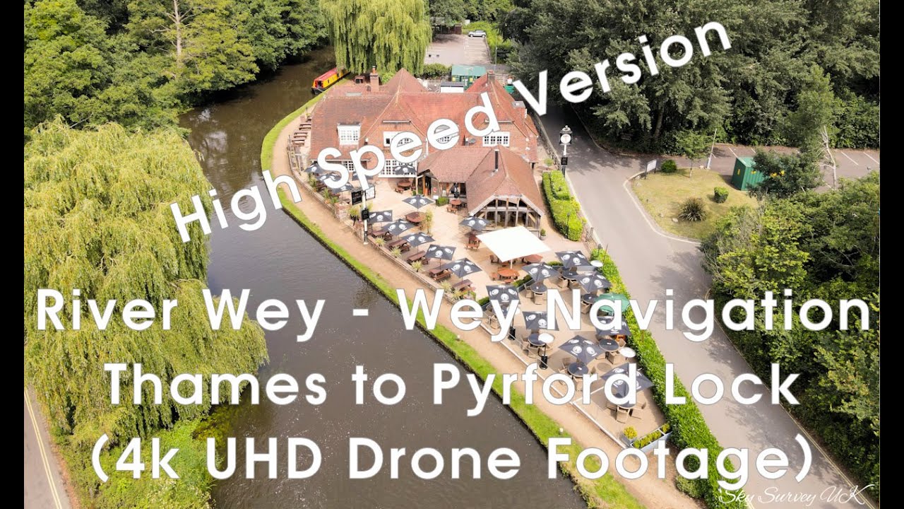 River Wey - Wey Navigation: River Thames to Pyrford Lock (Aerial drone footage 4k UHD)