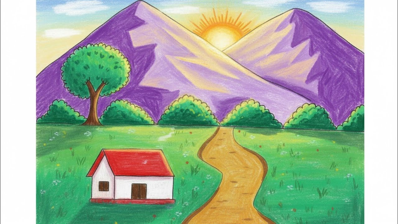 Nature Scenery Drawing With Pencil Easy Technique||পেন্সিল দিয়ে প্রকৃতির দৃশ্য আঁকার সহজ টেকনিক |.✨