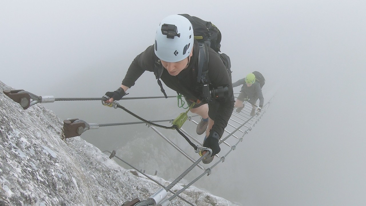 Climbing Via Ferrata Intersport - Stairway to Heaven - Donnerkogel in a foggy day (klettersteig)