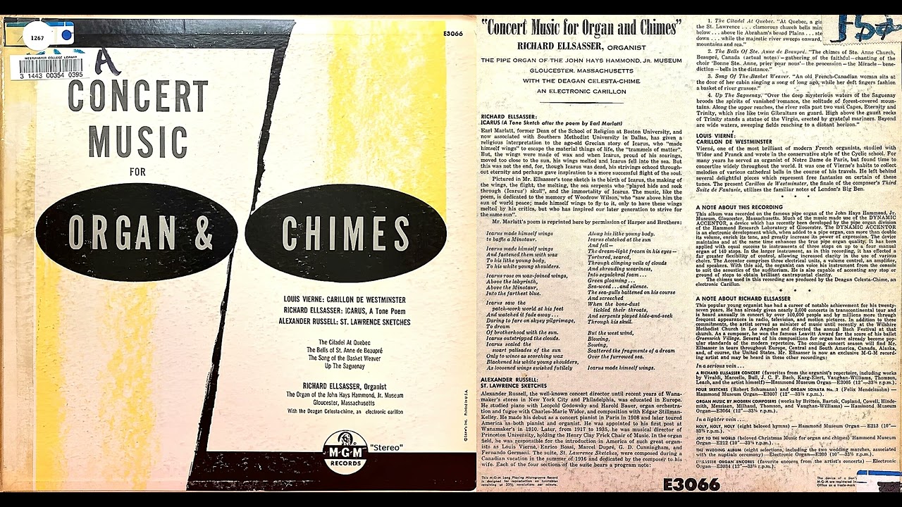 Concert Music for Organ and Chimes | Richard Ellsasser | Hammond Castle Museum Gloucester | 1953 |