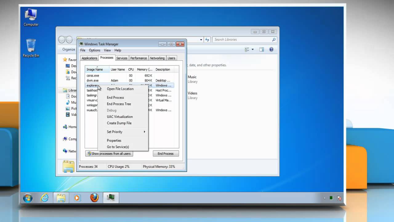 How to restart Windows Explorer and other programs when they freeze in Windows&reg; 7
