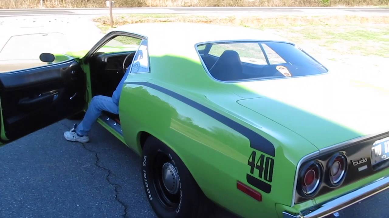 1973 Plymouth Cuda start-up, exhaust sound and ride-along