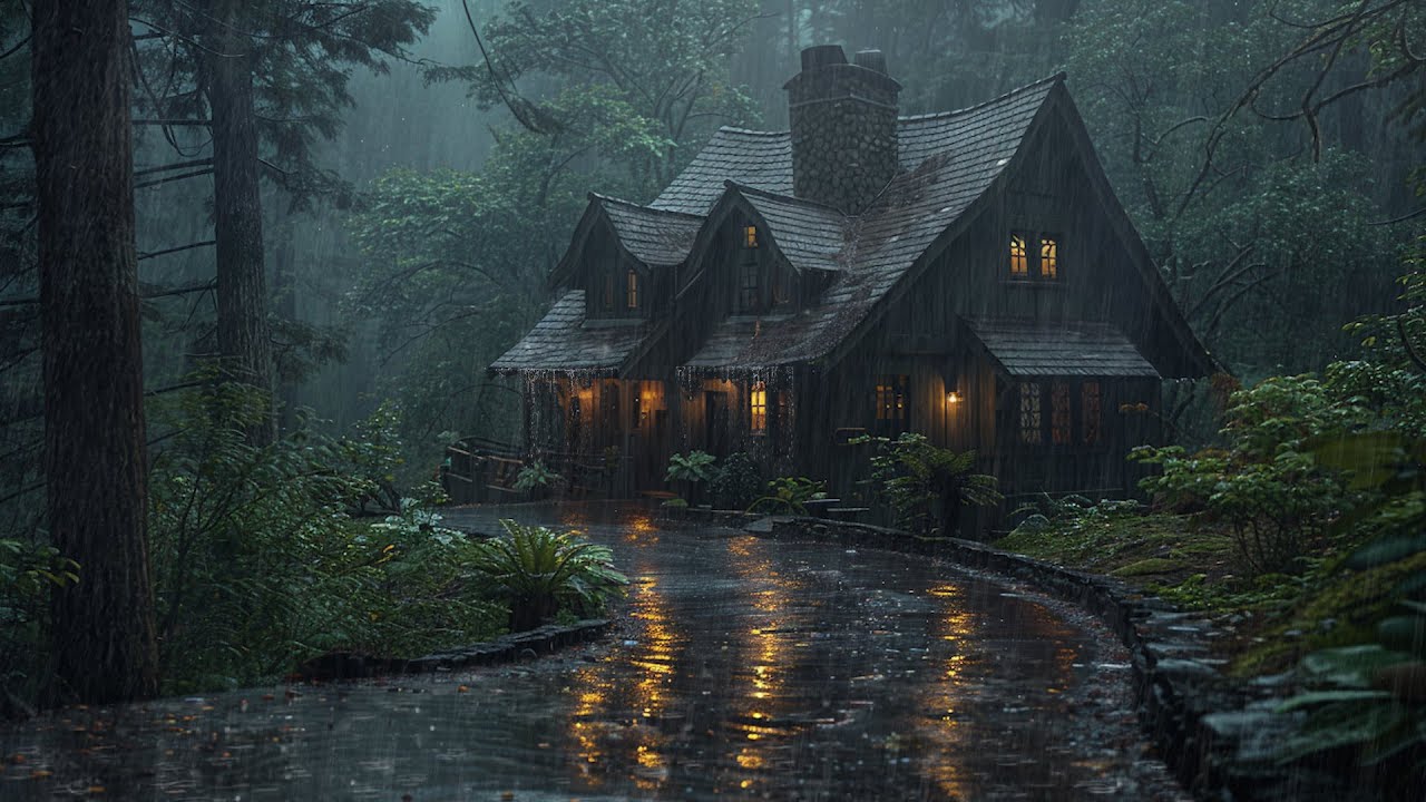 Soothing Heavy Rain Sounds Echoing Through The Forest For Relaxation And Better Sleep