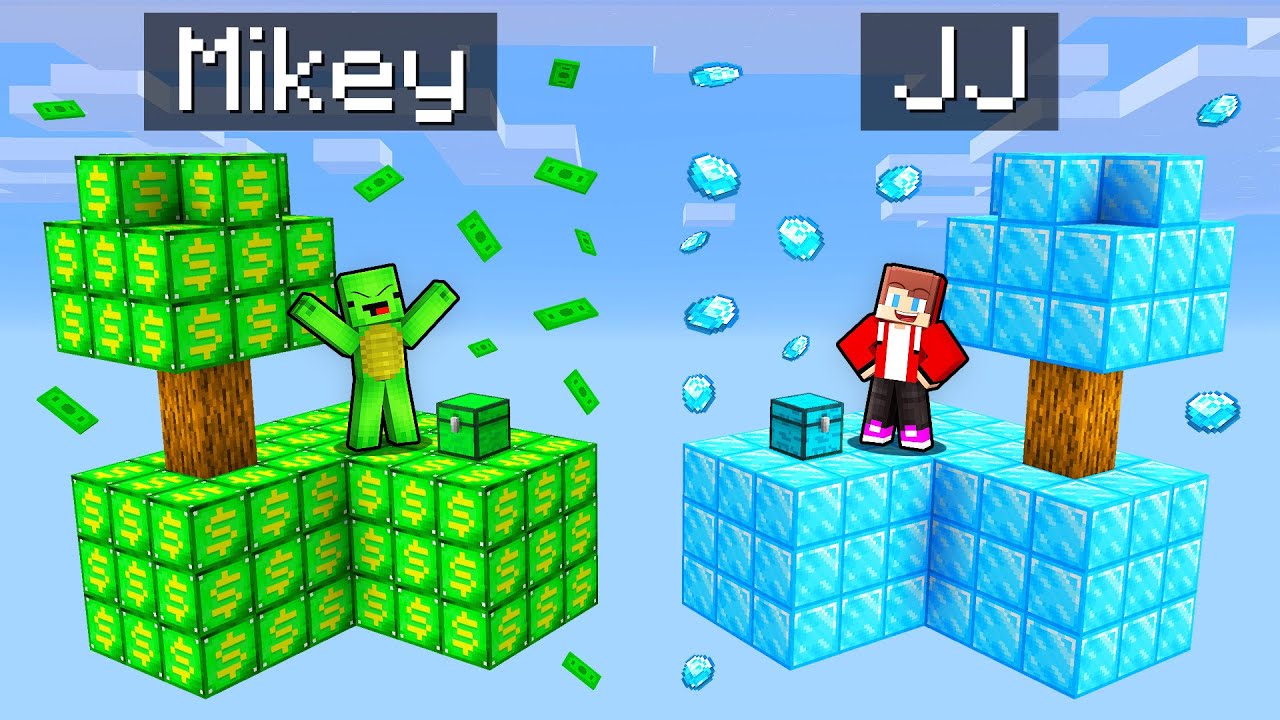 Mikey MONEY vs JJ DIAMOND Skyblock Survival Battle in Minecraft (Maizen)