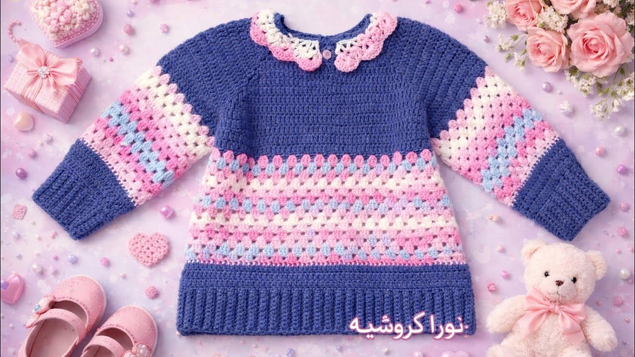 **«هدية العيد المثالية: بلوفر بناتي ناعم وأنيق ✨ طريقة سهلة بالكروشيه (موديل جديد 2026)»