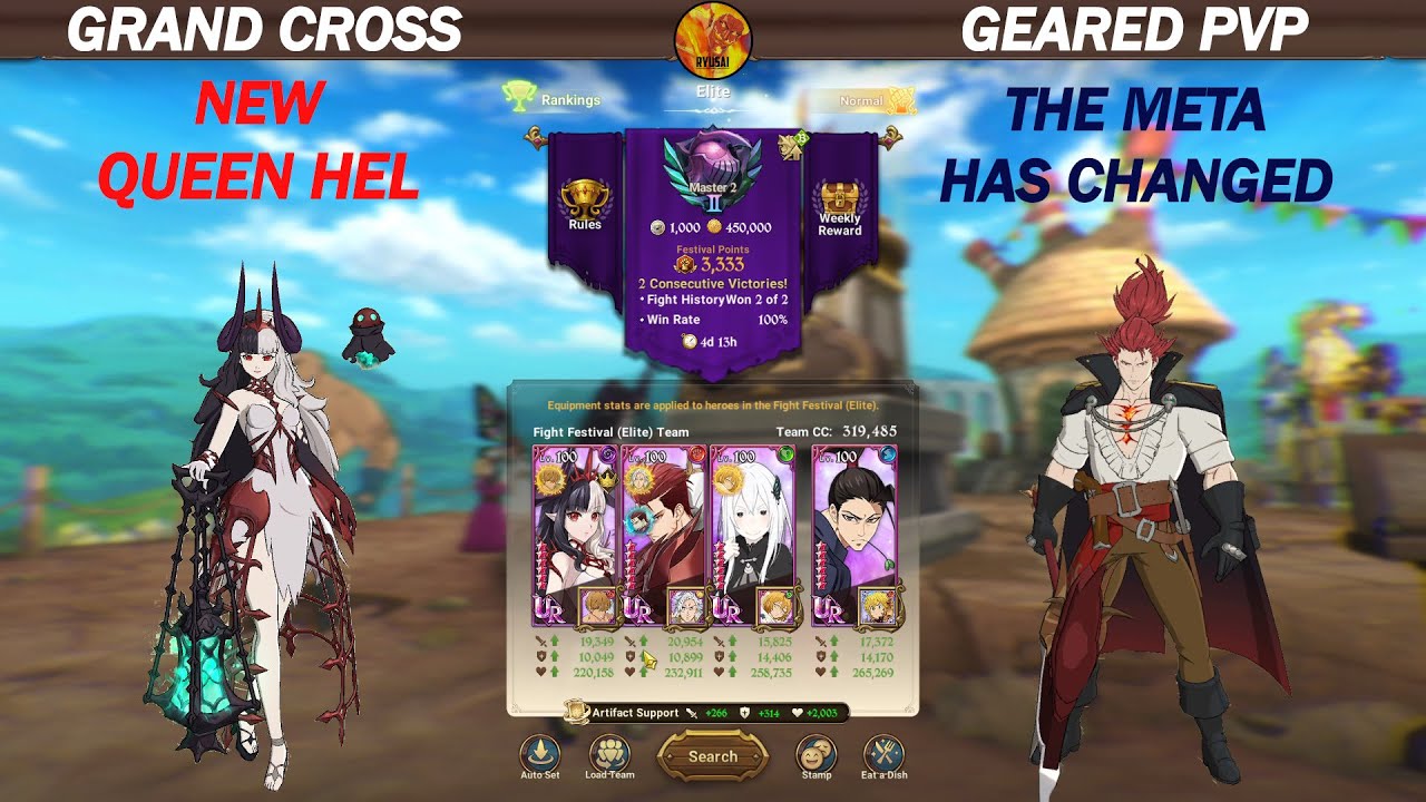 GRAND CROSS || GEARED PVP || QUEEN HEL SHOWCASE WITH ATTACK/CRIT GEARSET + TYR CRAZY NEW META!!