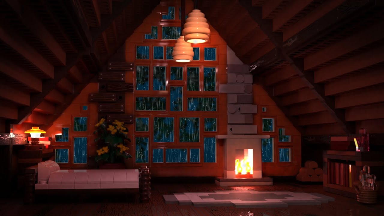 🌳[LEGO] Cozy Cabin with Rain and Fireplace Sounds to Sleep, Relax, Study