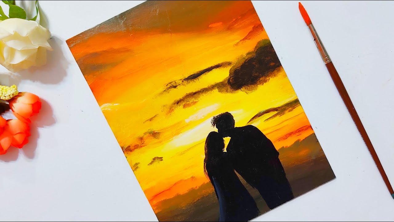 Romantic Couple in Sunset | Easy sunset Painting tutorial | Acrylic painting for Beginners