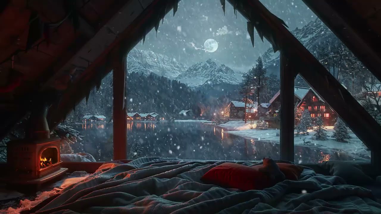 Winter Window Sleep ASMR: Falling Snow, Warm Candlelight and Calming Fire Sounds