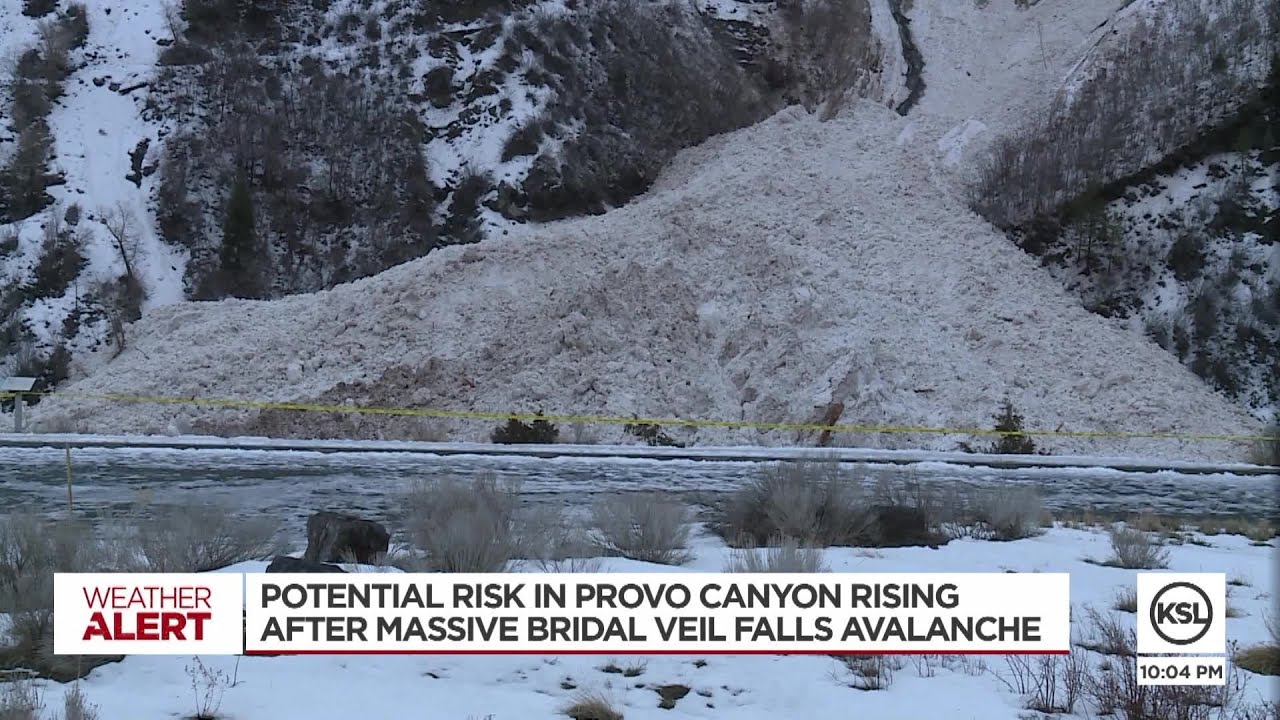 Avalanche slides at Bridal Veil Falls in Provo Canyon