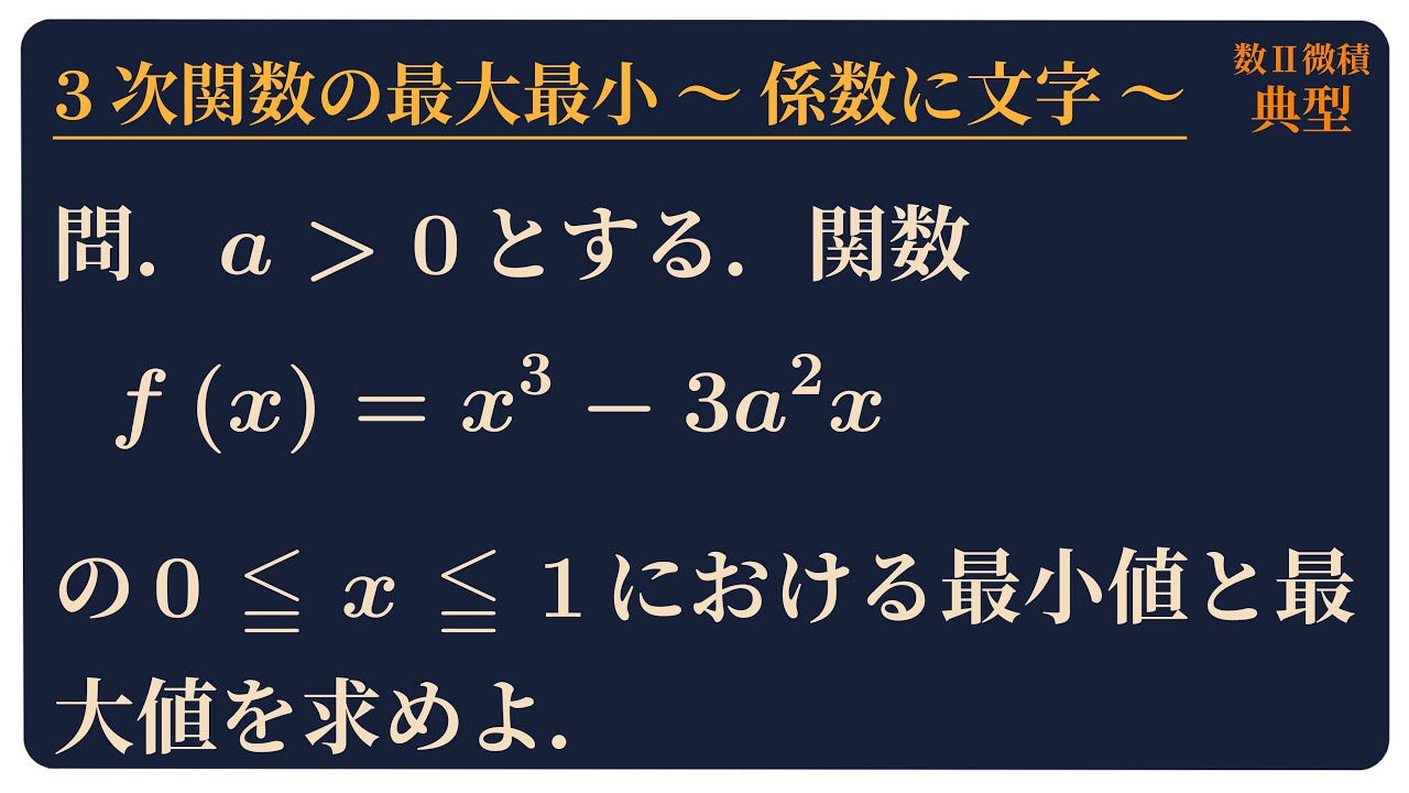 係数に文字を含む3次関数の最大最小