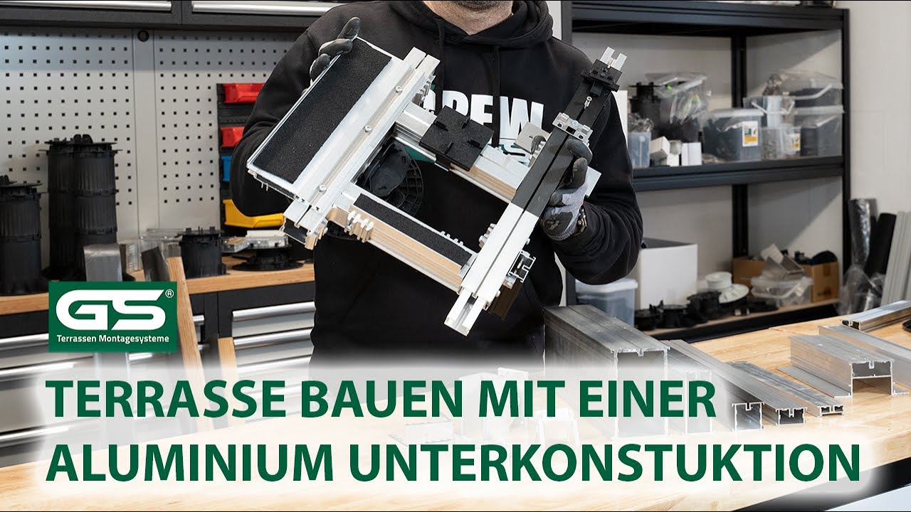 Terrasse bauen Platten Holzdielen WPC Dielen mit einer Aluminium Unterkonstruktion Alu UK Rahmen