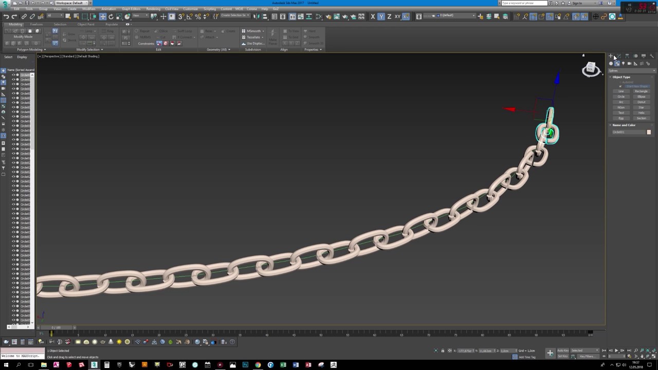 3ds max create chain with Path Constraint i Snapshot