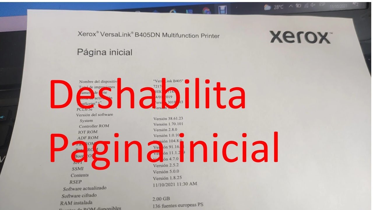 Deshabilitar pagina de inicio en xerox B405,C405, 6515.
