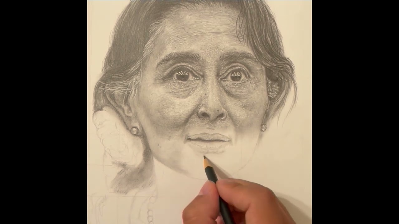 Drawing Myanmar Political Leader Aung sung suu kyi.