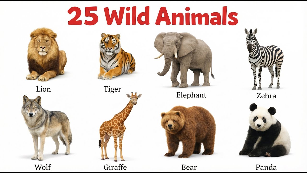 25 Wild Animals Name for kids | जंगली जानवरों के नाम | Hindi and English | ABC Kudos TV