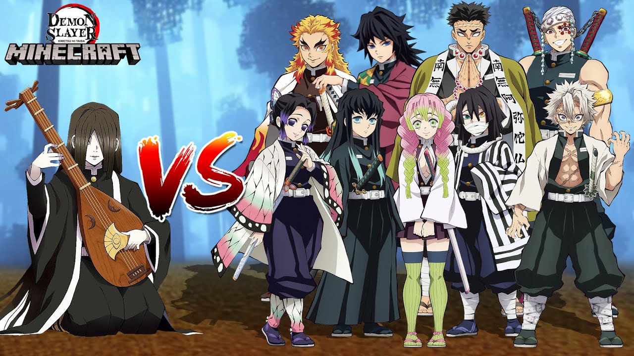 Upper Moon Biwa Demon (Nakime) vs All Hashira! Demon Slayer Minecraft Battle