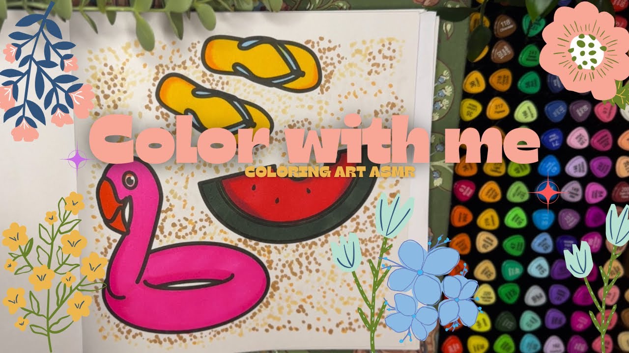 Relaxing Beach Coloring ASMR 🌴 Marker Sounds | Flip-Flops, Sand & Summer Calm