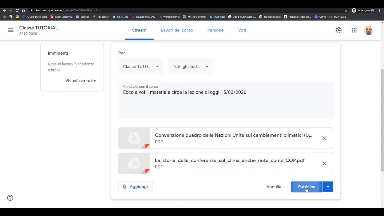 Google CLASSROOM DOCENTI - Condivisione materiali sul Wall