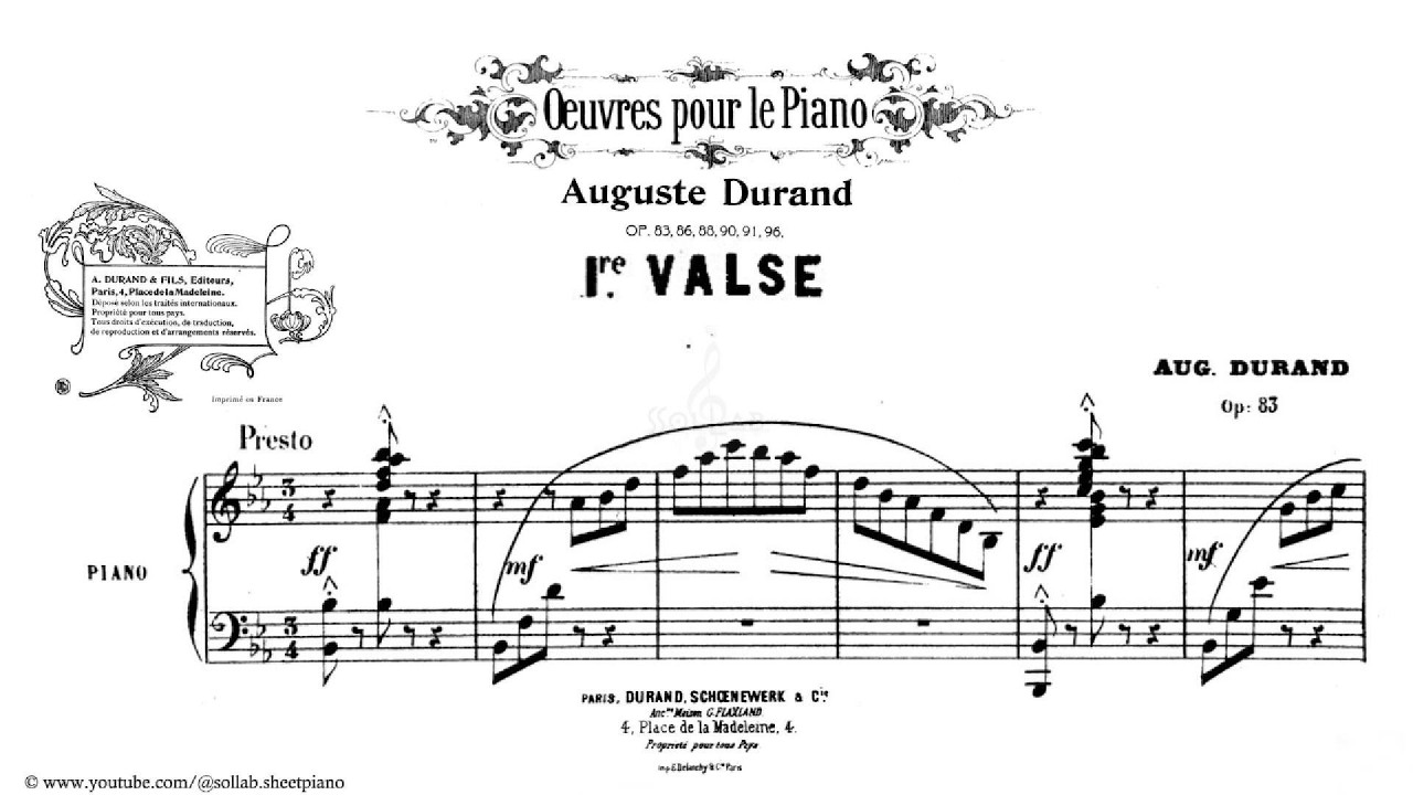 6 Valses, Op.83 – No.1: Première Valse – Auguste Durand | Piano Sheet Music