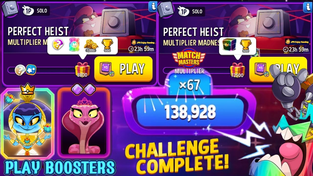 2 Solo/Perfect Heist Multiplier Madness+Square Matches Solo Challenge 8800 And 72500 Score
