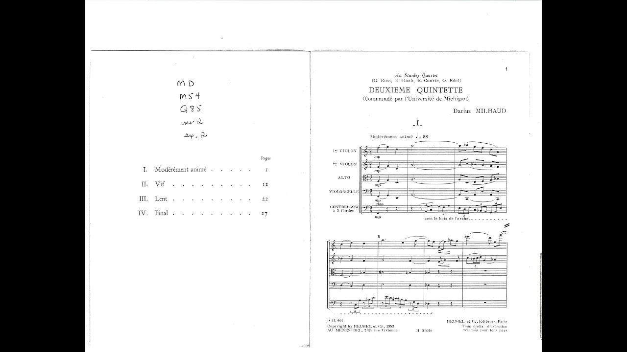 Darius Milhaud &ndash; String Quintet with Double Bass