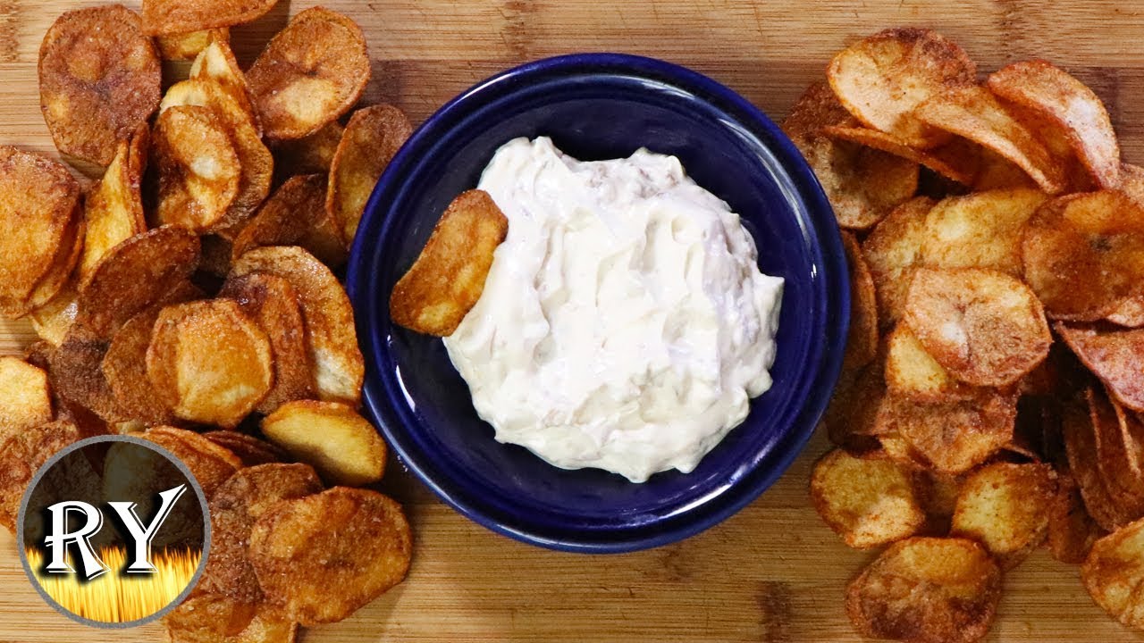 Homemade Potato Chips And Caramelized Onion Bacon Dip